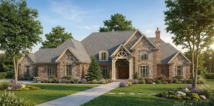 European house plans 7-581 - front exterior, 5,752 sq ft, 4 bed, 2 bath house plans | Monster House Plans