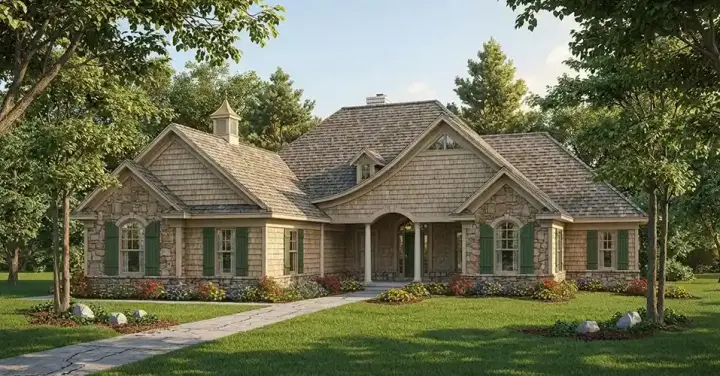 French Country house plans 7-588 - front exterior, 2,239 sq ft, 3 bed, 2 bath house plans | Monster House Plans