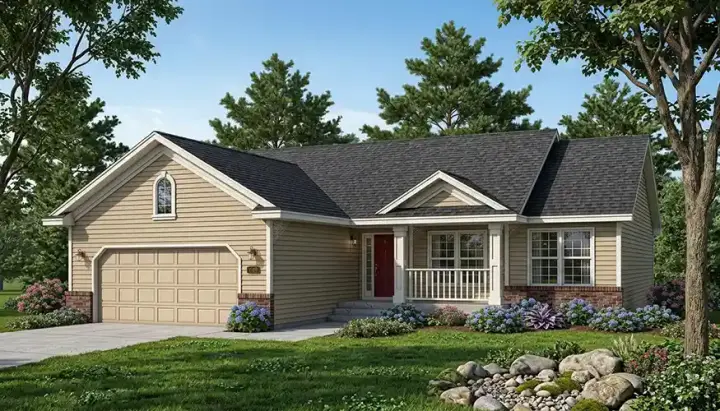 Ranch house plans 7-603 - front exterior, 1,419 sq ft, 3 bed, 2 bath house plans | Monster House Plans