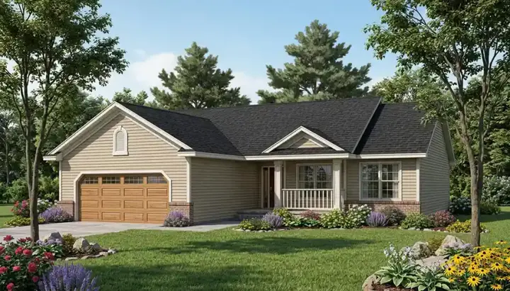 Ranch house plans 7-604 - front exterior, 2,129 sq ft, 4 bed, 2 bath house plans | Monster House Plans