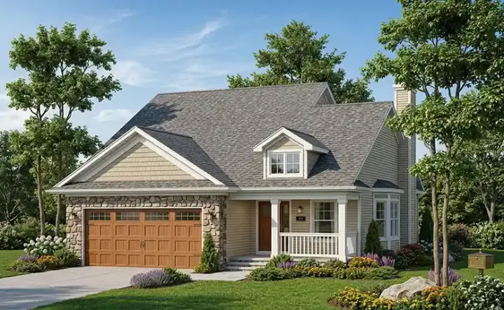 Traditional house plans 7-621 - front exterior, 1,366 sq ft, 2 bed, 2 bath house plans | Monster House Plans