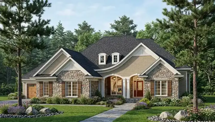 French Country house plans 7-627 - front exterior, 2,194 sq ft, 2 bed, 2 bath house plans | Monster House Plans