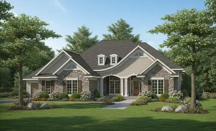 French Country house plans 7-628 - front exterior, 3,600 sq ft, 4 bed, 3 bath house plans | Monster House Plans