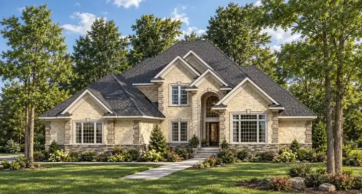 European house plans 7-654 - front exterior, 3,142 sq ft, 4 bed, 3 bath house plans | Monster House Plans