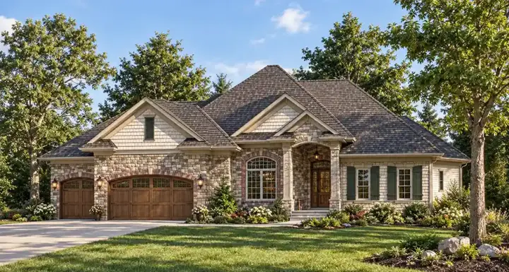 European house plans 7-656 - front exterior, 3,777 sq ft, 4 bed, 3 bath house plans | Monster House Plans