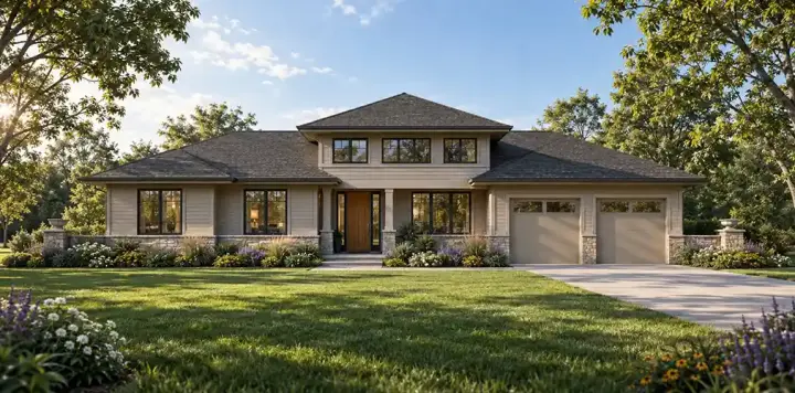 Prairie house plans 7-661 - front exterior, 1,810 sq ft, 3 bed, 2 bath house plans | Monster House Plans