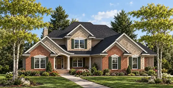 European house plans 7-681 - front exterior, 2,596 sq ft, 4 bed, 3 bath house plans | Monster House Plans