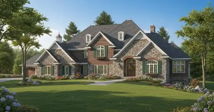 European house plans 7-692 - front exterior, 4,050 sq ft, 4 bed, 3 bath house plans | Monster House Plans