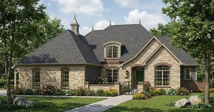 French Country house plans 7-693 - front exterior, 3,697 sq ft, 4 bed, 3 bath house plans | Monster House Plans