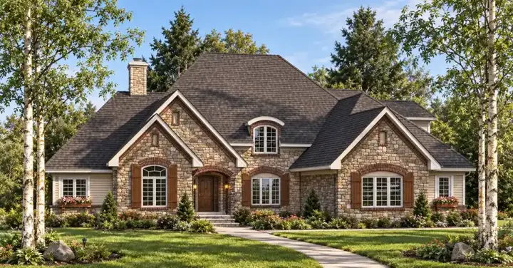 European house plans 7-695 - front exterior, 3,207 sq ft, 4 bed, 3 bath house plans | Monster House Plans