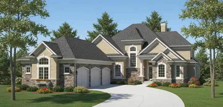 French Country house plans 7-696 - front exterior, 3,224 sq ft, 4 bed, 3 bath house plans | Monster House Plans