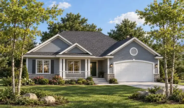 Traditional house plans 7-697 - front exterior, 1,495 sq ft, 3 bed, 2 bath house plans | Monster House Plans