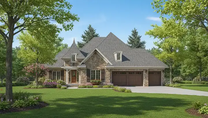 French Country house plans 7-728 - front exterior, 1,773 sq ft, 2 bed, 2 bath house plans | Monster House Plans