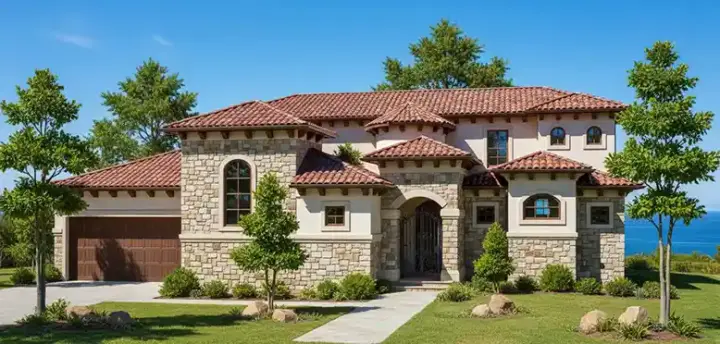 Italian house plans 7-735 - front exterior, 3,101 sq ft, 4 bed, 3 bath house plans | Monster House Plans