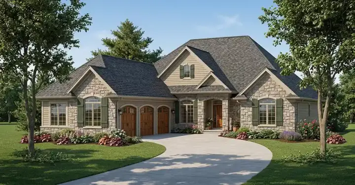 European house plans 7-747 - front exterior, 2,067 sq ft, 3 bed, 2 bath house plans | Monster House Plans