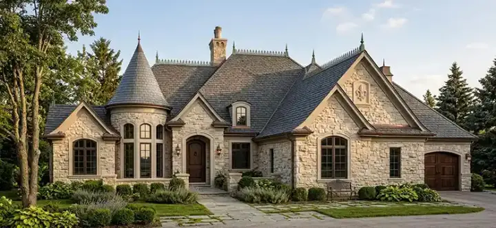 European house plans 7-756 - front exterior, 6,360 sq ft, 4 bed, 3 bath house plans | Monster House Plans