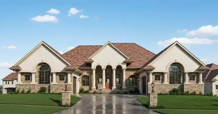 Mediterranean house plans 7-757 - front exterior, 4,457 sq ft, 4 bed, 3 bath house plans | Monster House Plans