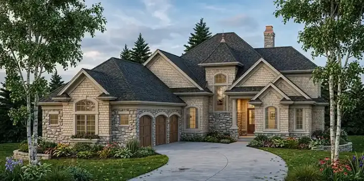 European house plans 7-785 - front exterior, 3,256 sq ft, 4 bed, 3 bath house plans | Monster House Plans