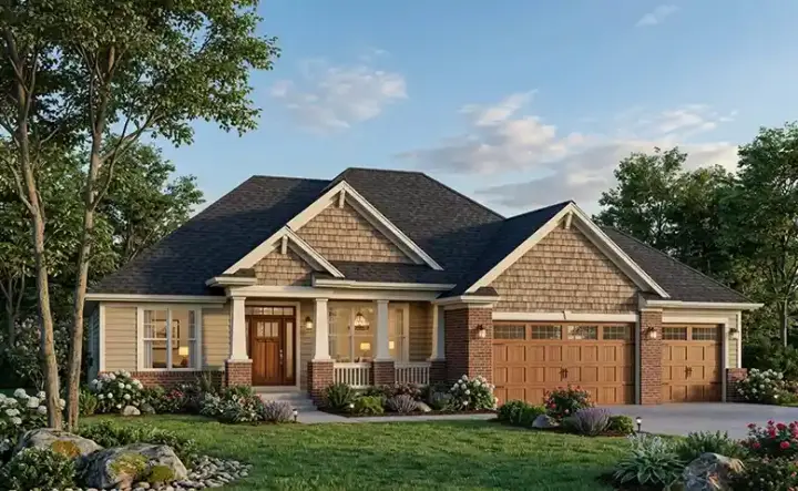 Craftsman house plans 7-796 - front exterior, 1,694 sq ft, 3 bed, 1 bath house plans | Monster House Plans