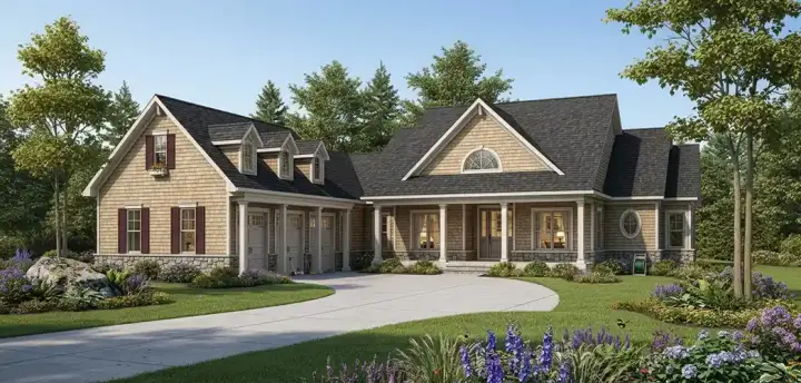 Country house plans 7-812 - front exterior, 2,614 sq ft, 2 bed, 3 bath house plans | Monster House Plans