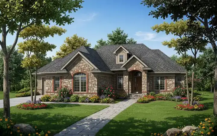 European house plans 7-815 - front exterior, 2,764 sq ft, 3 bed, 3 bath house plans | Monster House Plans