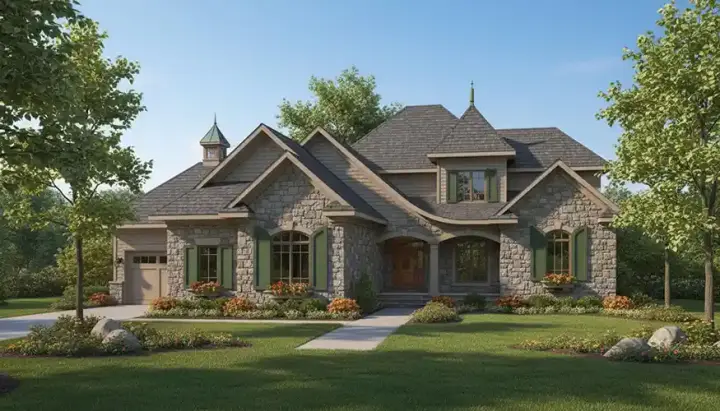 French Country house plans 7-817 - front exterior, 3,199 sq ft, 4 bed, 3 bath house plans | Monster House Plans