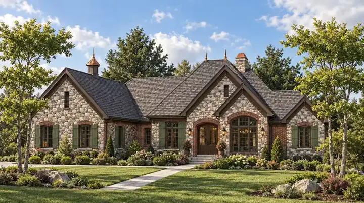 European house plans 7-823 - front exterior, 5,104 sq ft, 4 bed, 4 bath house plans | Monster House Plans