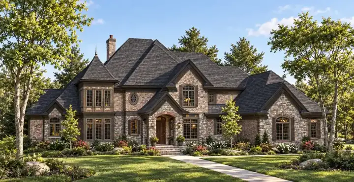 European house plans 7-824 - front exterior, 5,139 sq ft, 4 bed, 3 bath house plans | Monster House Plans