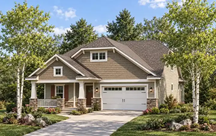 Craftsman house plans 7-827 - front exterior, 1,372 sq ft, 2 bed, 2 bath house plans | Monster House Plans