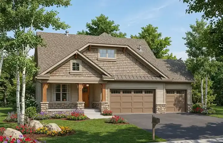 Craftsman house plans 7-828 - front exterior, 1,393 sq ft, 2 bed, 2 bath house plans | Monster House Plans