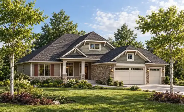 Craftsman house plans 7-838 - front exterior, 2,212 sq ft, 3 bed, 2 bath house plans | Monster House Plans