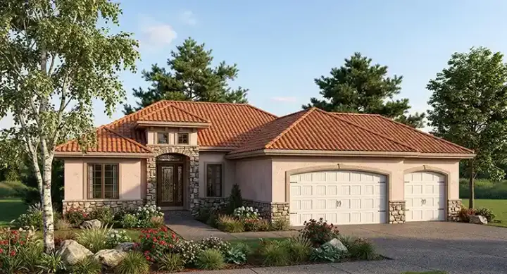 Mediterranean house plans 7-910 - front exterior, 1,591 sq ft, 3 bed, 2 bath house plans | Monster House Plans