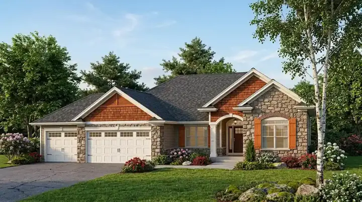 Ranch house plans 7-913 - front exterior, 1,640 sq ft, 2 bed, 2 bath house plans | Monster House Plans