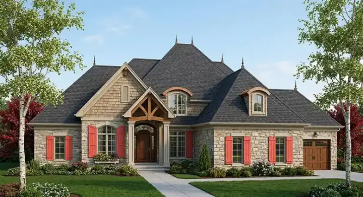 French Country house plans 7-938 - front exterior, 3,899 sq ft, 4 bed, 3 bath house plans | Monster House Plans