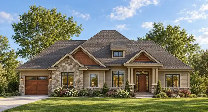 Craftsman house plans 7-964 - front exterior, 2,291 sq ft, 3 bed, 2 bath house plans | Monster House Plans