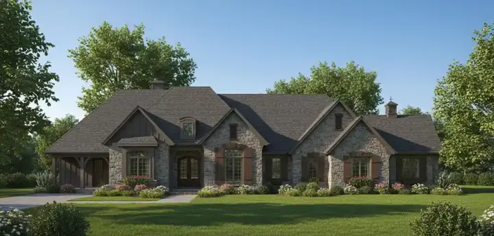 French Country house plans 7-979 - front exterior, 3,321 sq ft, 3 bed, 2 bath house plans | Monster House Plans
