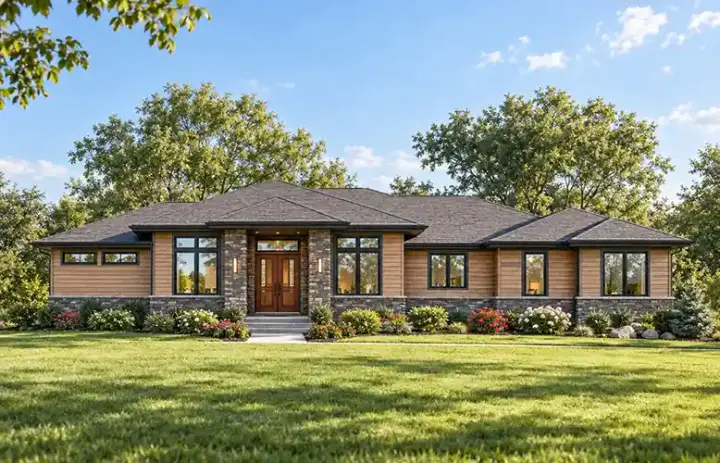 Prairie house plans 7-982 - front exterior, 2,340 sq ft, 2 bed, 1 bath house plans | Monster House Plans