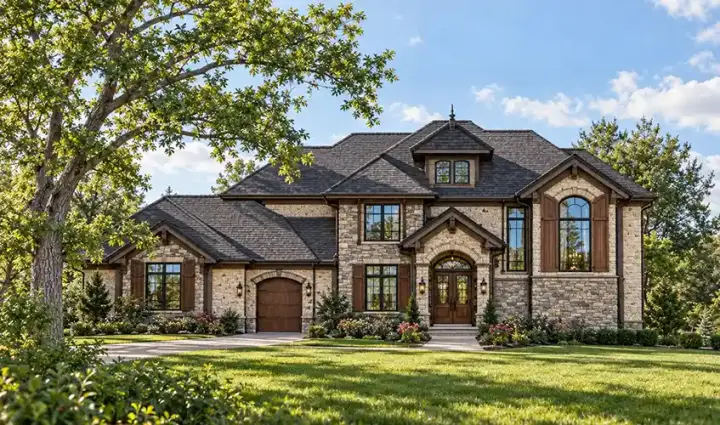 European house plans 7-986 - front exterior, 3,861 sq ft, 4 bed, 4 bath house plans | Monster House Plans