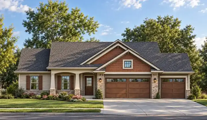 Craftsman house plans 7-991 - front exterior, 1,351 sq ft, 3 bed, 2 bath house plans | Monster House Plans