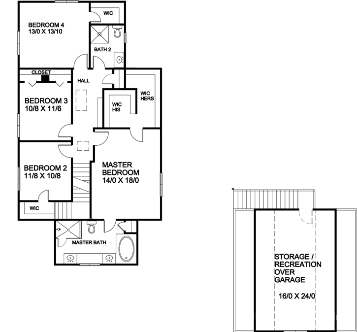 Upper/Second Floor Plan: 70-105