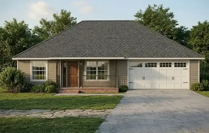 Traditional house plans 71-116 - front exterior, 1,295 sq ft, 3 bed, 2 bath house plans | Monster House Plans