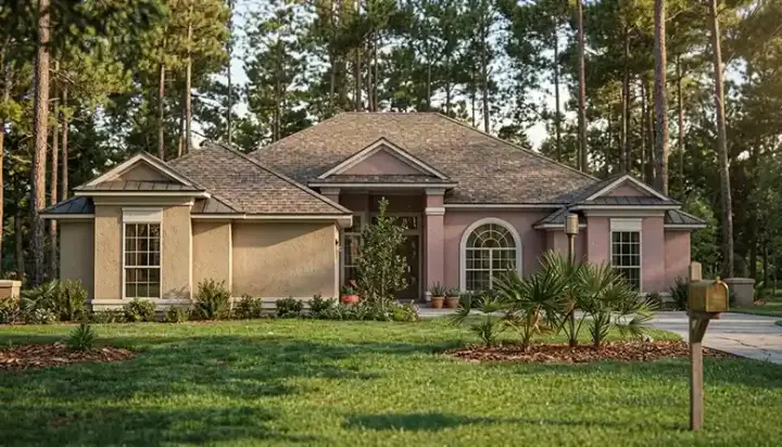 Sunbelt house plans 71-203 - front exterior, 1,773 sq ft, 4 bed, 2 bath house plans | Monster House Plans