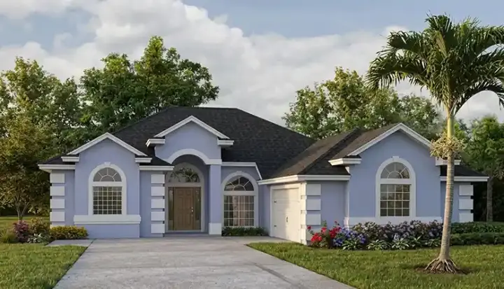 Sunbelt house plans 71-207 - front exterior, 1,801 sq ft, 3 bed, 2 bath house plans | Monster House Plans