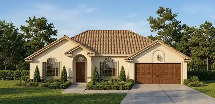 Sunbelt house plans 71-210 - front exterior, 1,815 sq ft, 3 bed, 2 bath house plans | Monster House Plans