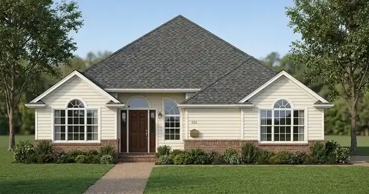 Traditional house plans 71-212 - front exterior, 1,817 sq ft, 4 bed, 2 bath house plans | Monster House Plans