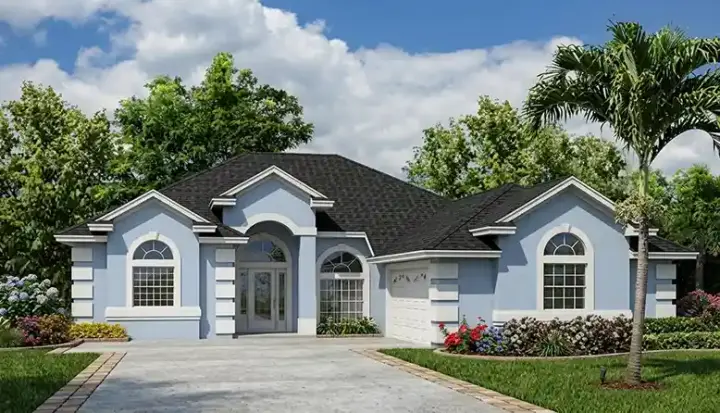 Mediterranean house plans 71-213 - front exterior, 1,820 sq ft, 3 bed, 2 bath house plans | Monster House Plans