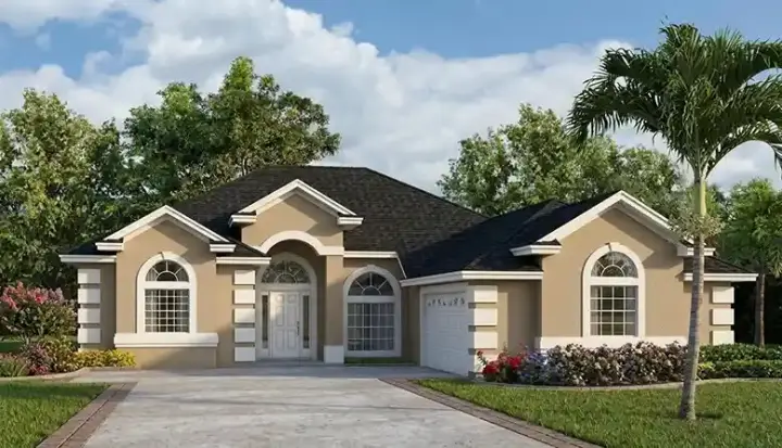 Sunbelt house plans 71-228 - front exterior, 1,885 sq ft, 4 bed, 2 bath house plans | Monster House Plans