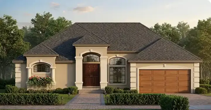 Mediterranean house plans 71-251 - front exterior, 1,993 sq ft, 3 bed, 2 bath house plans | Monster House Plans
