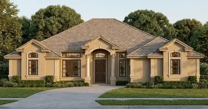 Mediterranean house plans 71-269 - front exterior, 2,086 sq ft, 4 bed, 2 bath house plans | Monster House Plans