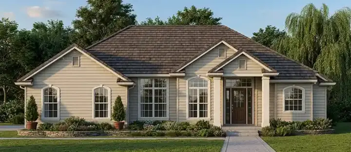 Traditional house plans 71-282 - front exterior, 2,163 sq ft, 4 bed, 2 bath house plans | Monster House Plans